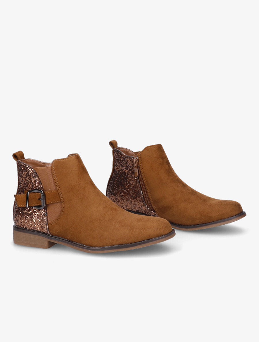 Bottines en suédine et sequins - Camel - 4
