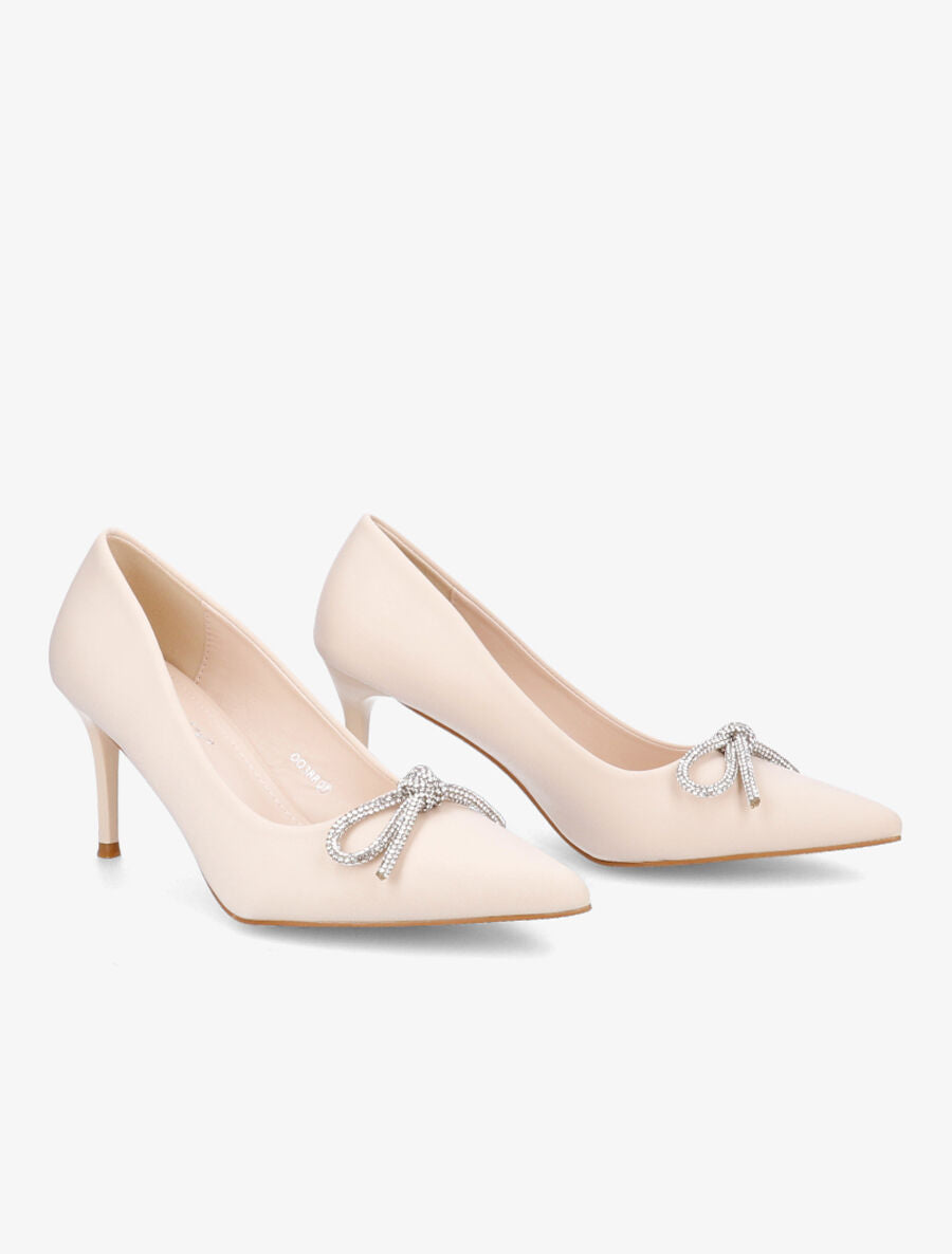 Escarpins pointus à noeud en strass - Beige - 4
