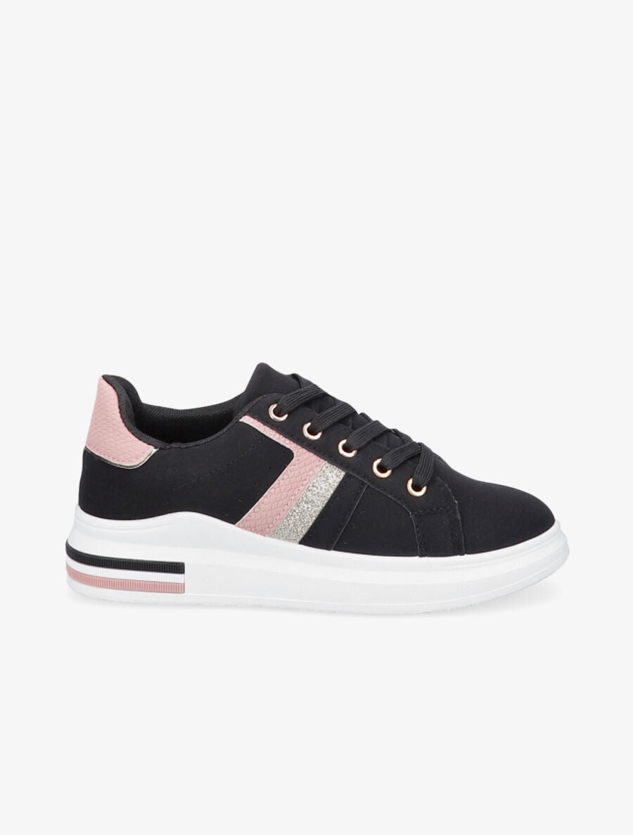 Sneakers en simili à bandes effet croco et irisées - Noir - 5
