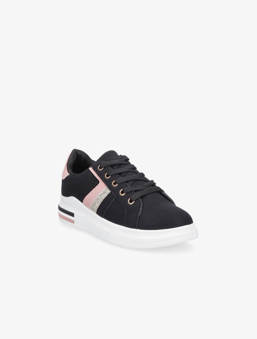 Sneakers en simili à bandes effet croco et irisées - Noir - 2
