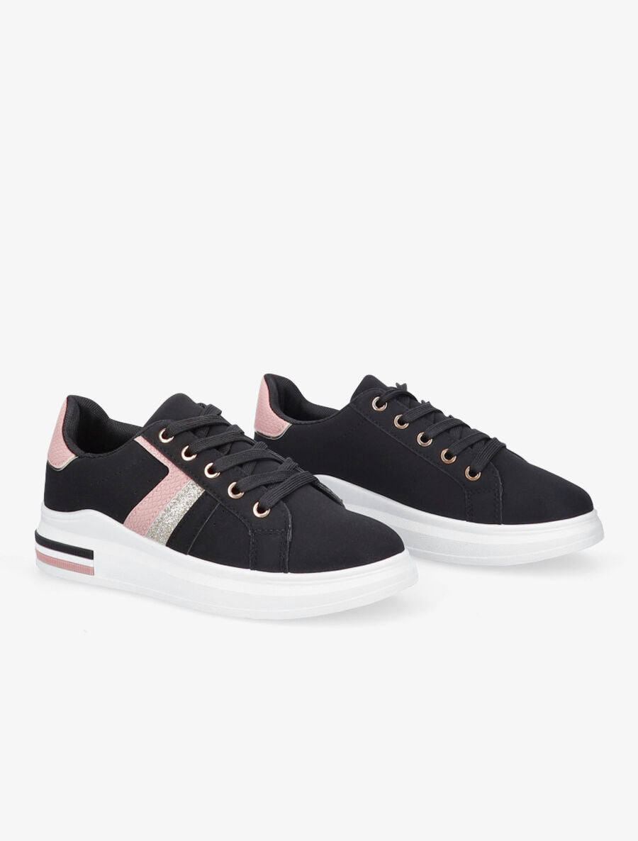 Sneakers en simili à bandes effet croco et irisées - Noir - 4
