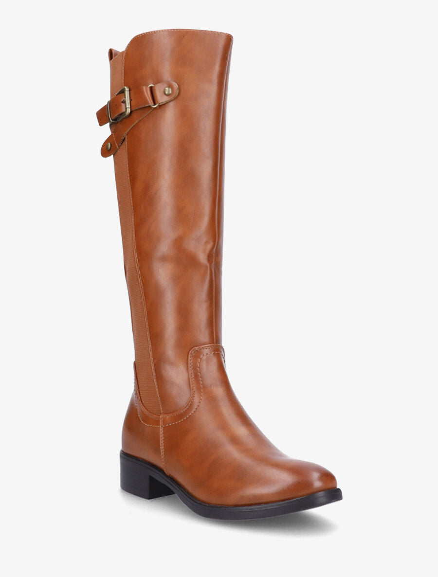 Bottes élastiquées en simili à sangles - Camel - 2