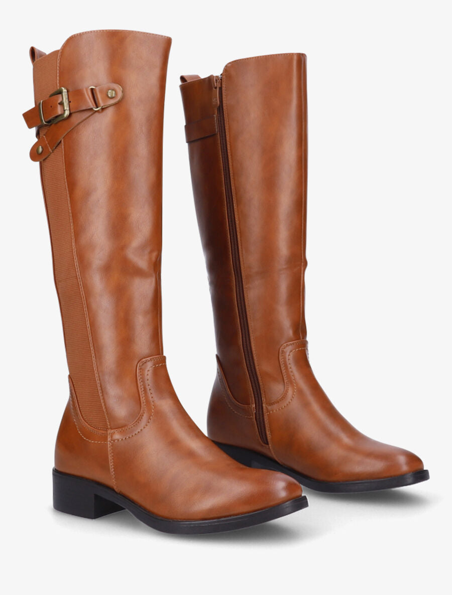 Bottes élastiquées en simili à sangles - Camel - 4