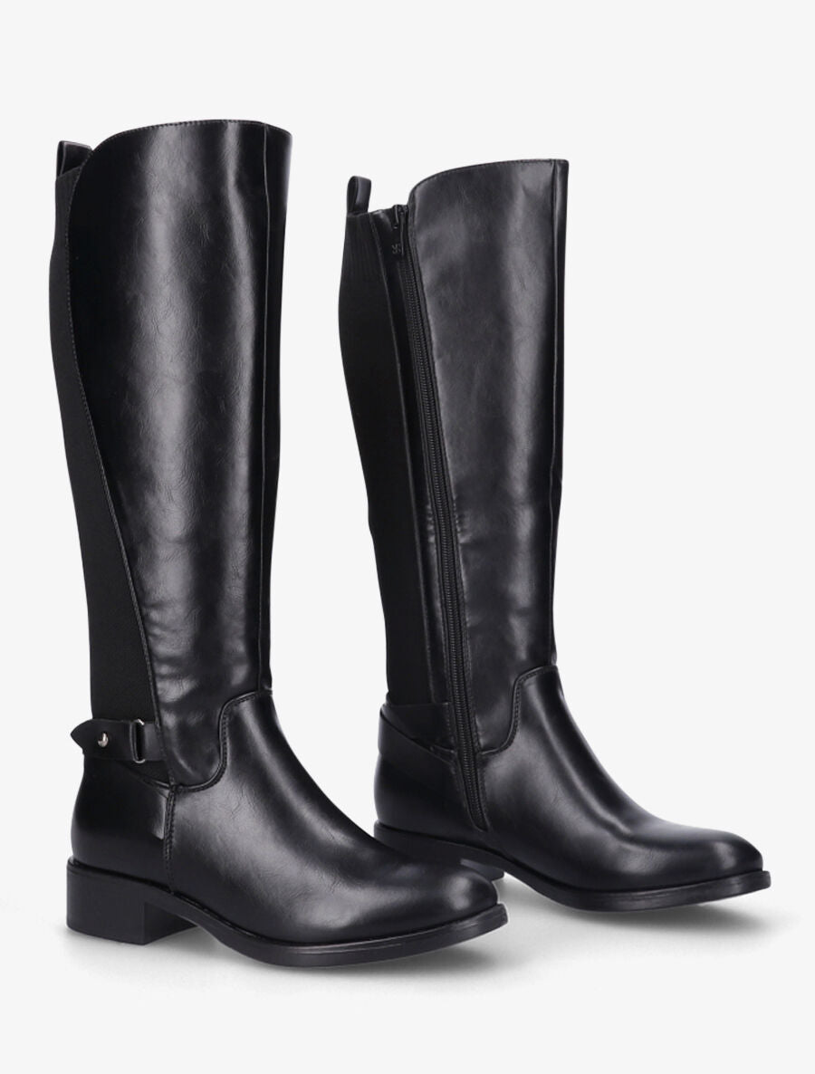 Bottes élastiquées en simili - Noir - 4