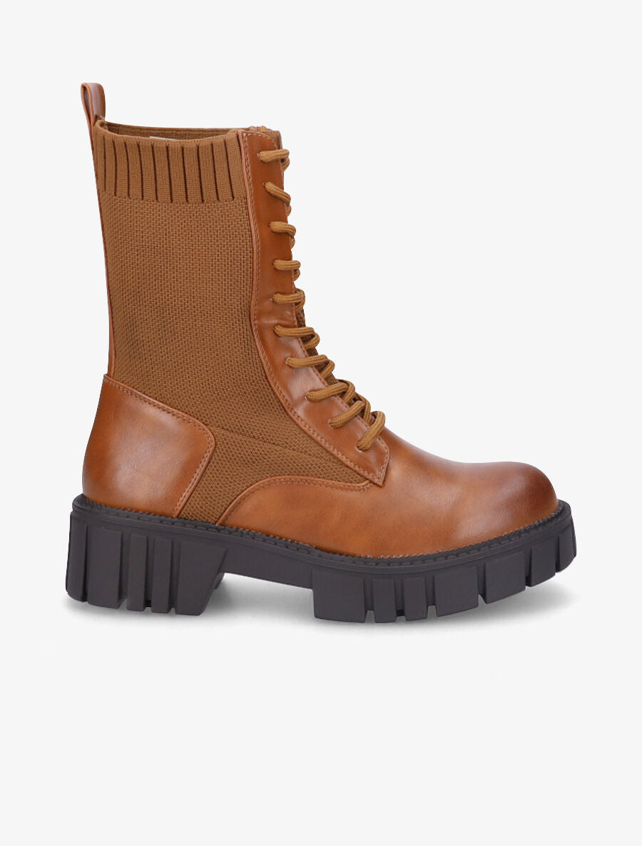 Bottines montantes à lacets - Camel - 5