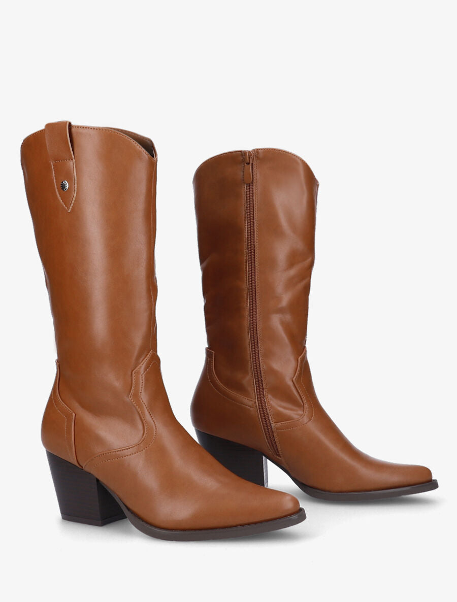 Bottes en simili style santiags - Camel - 4