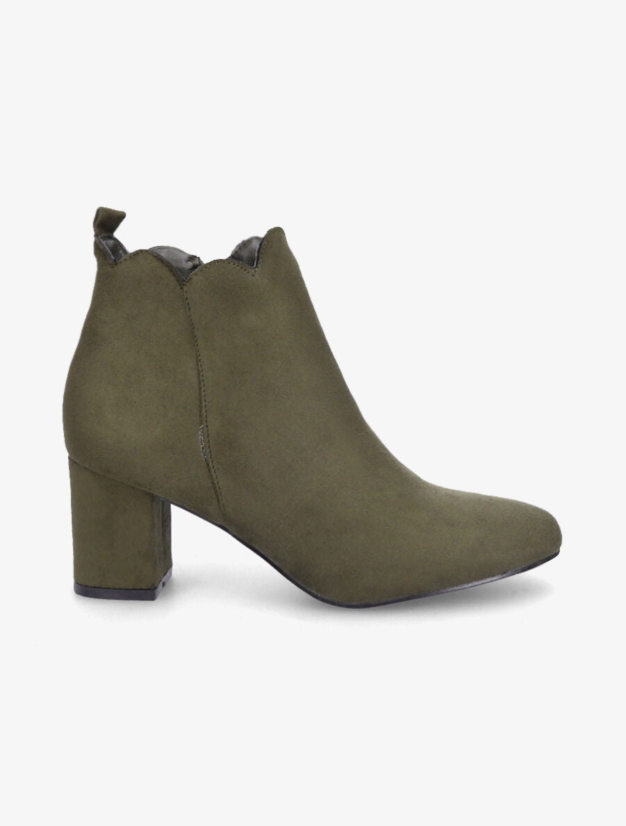 Bottines en suédine à chevilles ondulées - Kaki - 1
