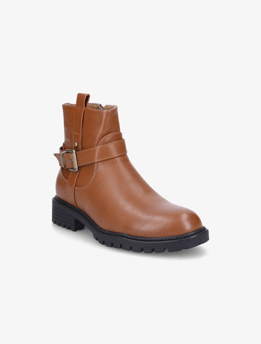 Bottines à boucle métallique - Camel - 2
