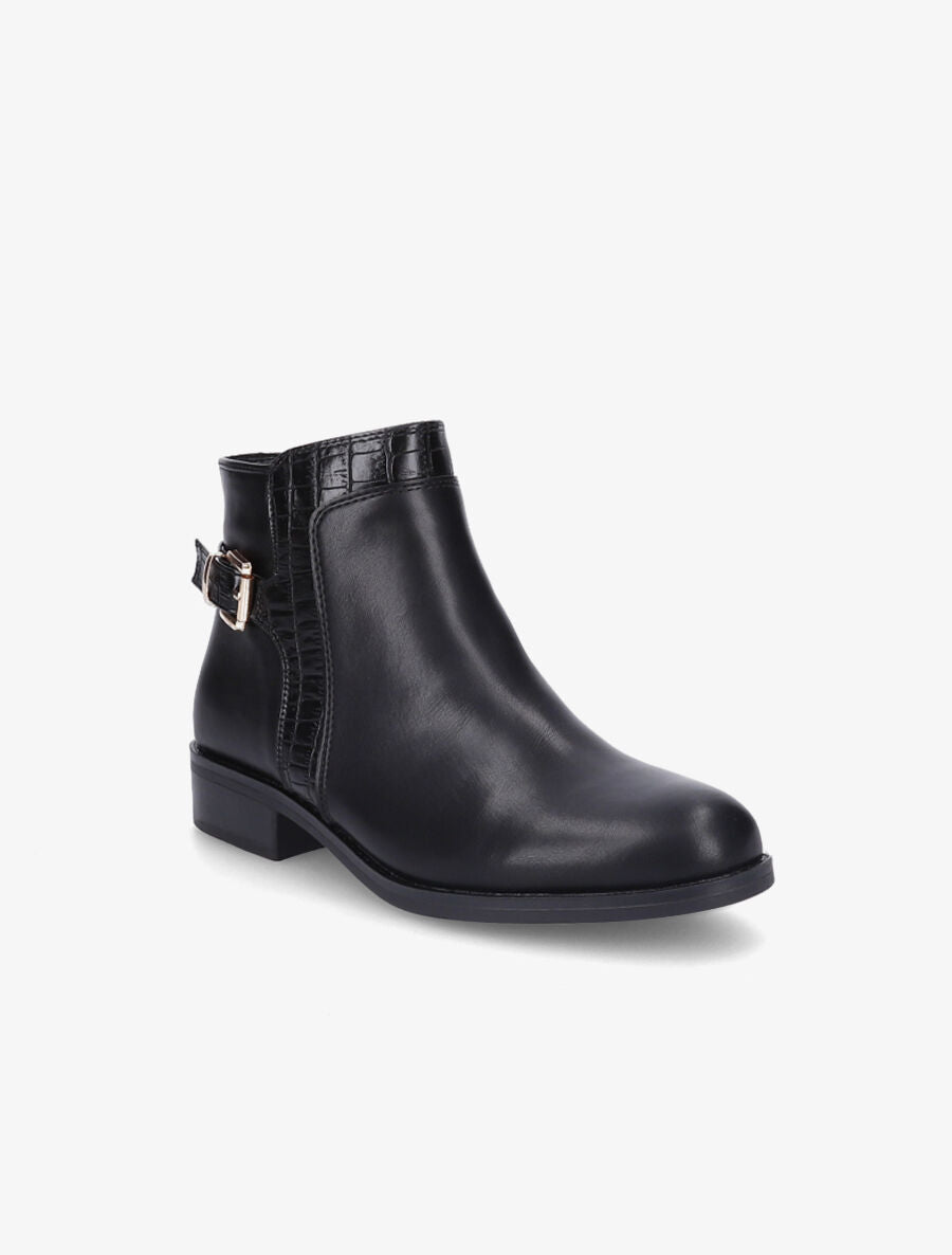 Bottines à boucle et empiècement croco - Noir - 2