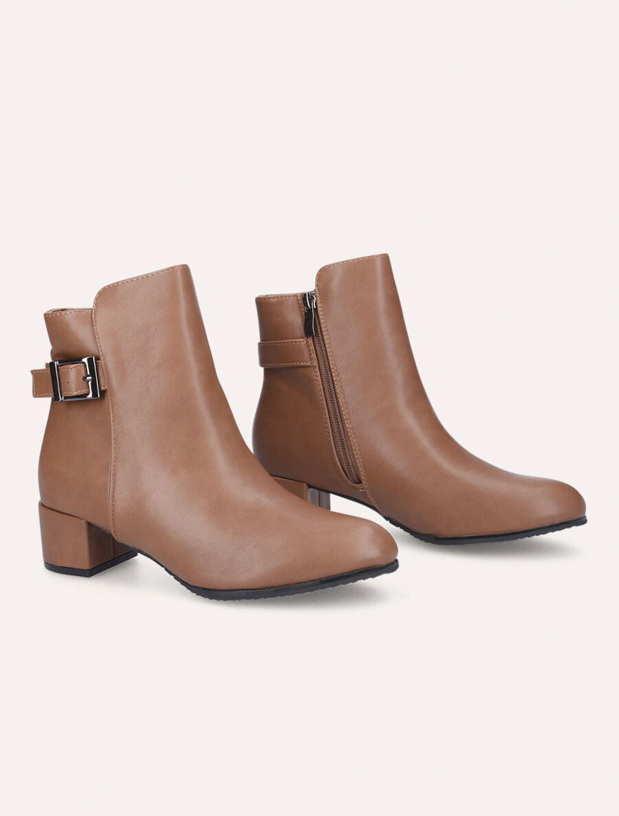 Bottines à talon et à boucle - Taupe - 4