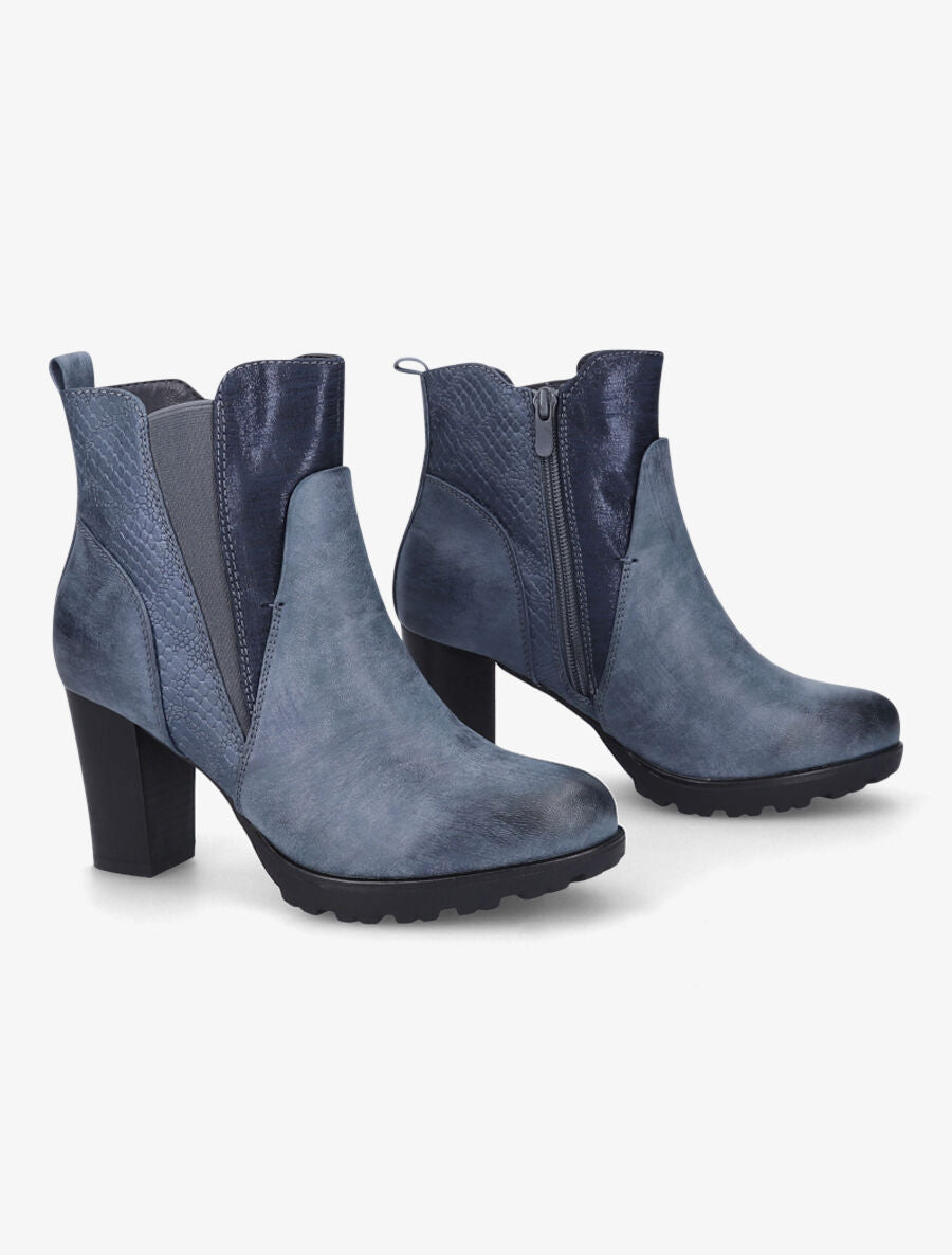 Bottines à talon à empiècement python - Bleu - 4