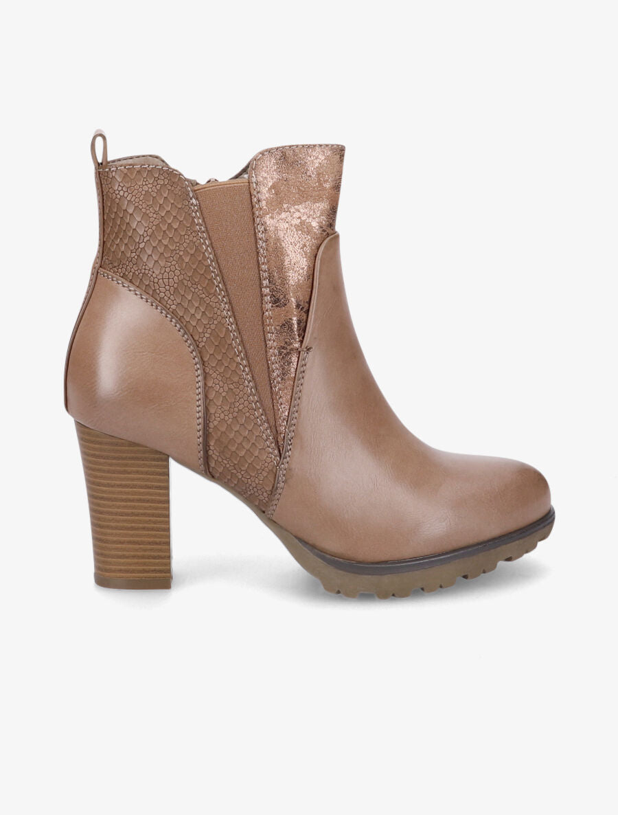 Bottines à talon à empiècement python - Taupe - 1