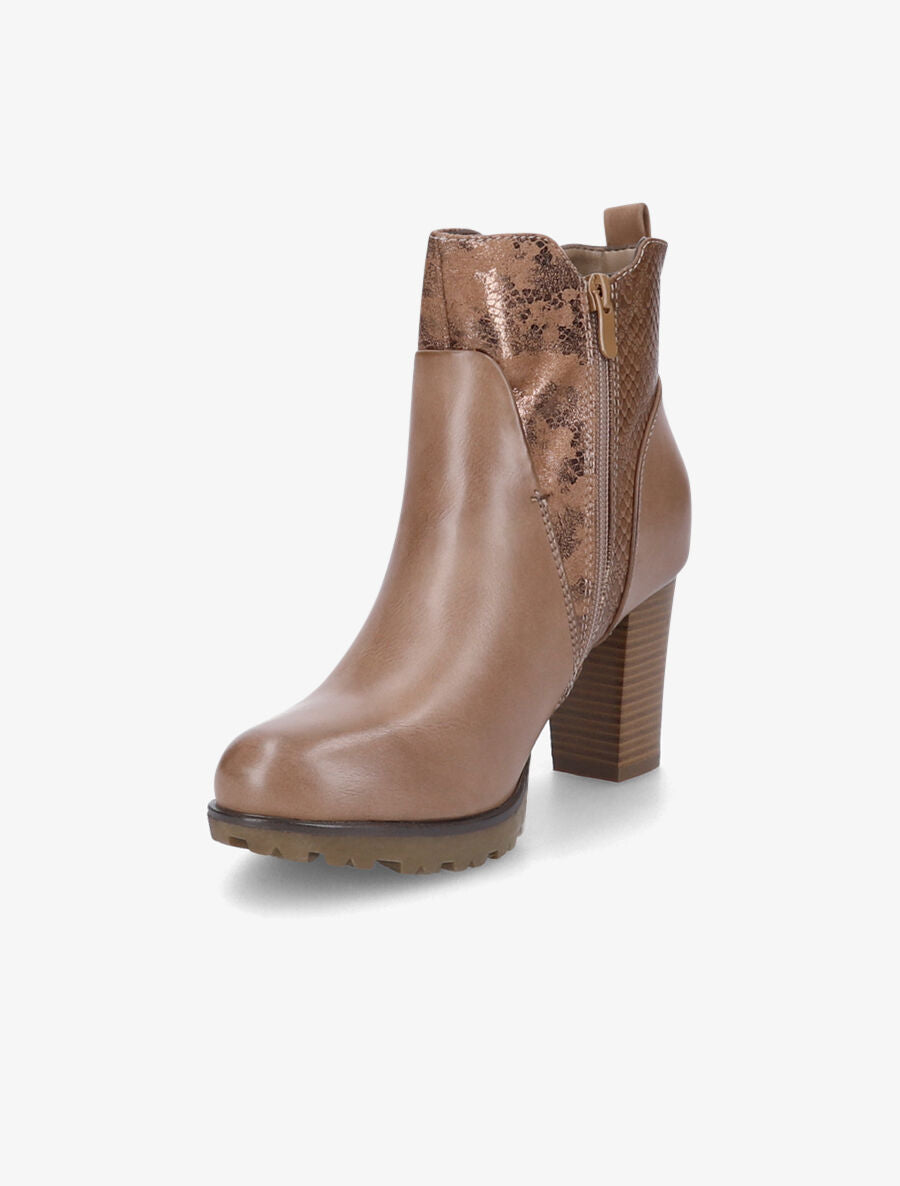 Bottines à talon à empiècement python - Taupe - 3