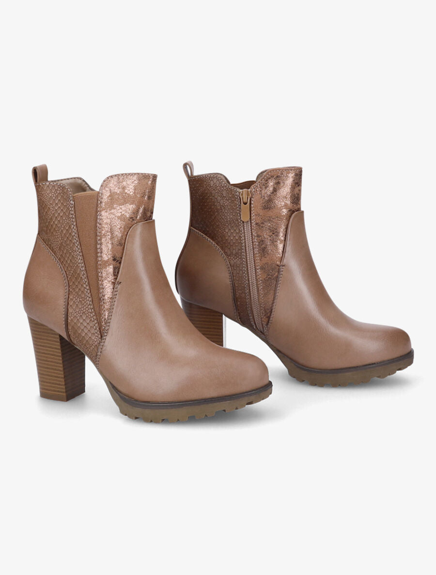 Bottines à talon à empiècement python - Taupe - 4