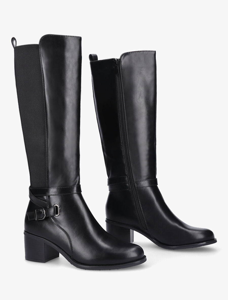 Bottes simili à côté élastiqué - Noir - 4