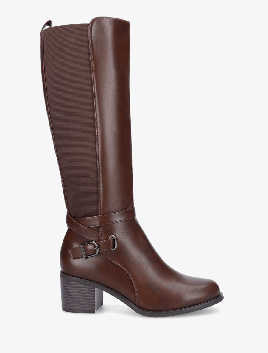 Bottes simili à côté élastiqué - Marron - 1