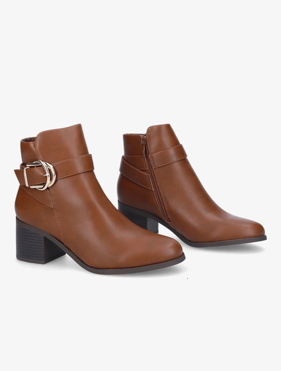 Bottines à bride dorée décorative - Camel - 4