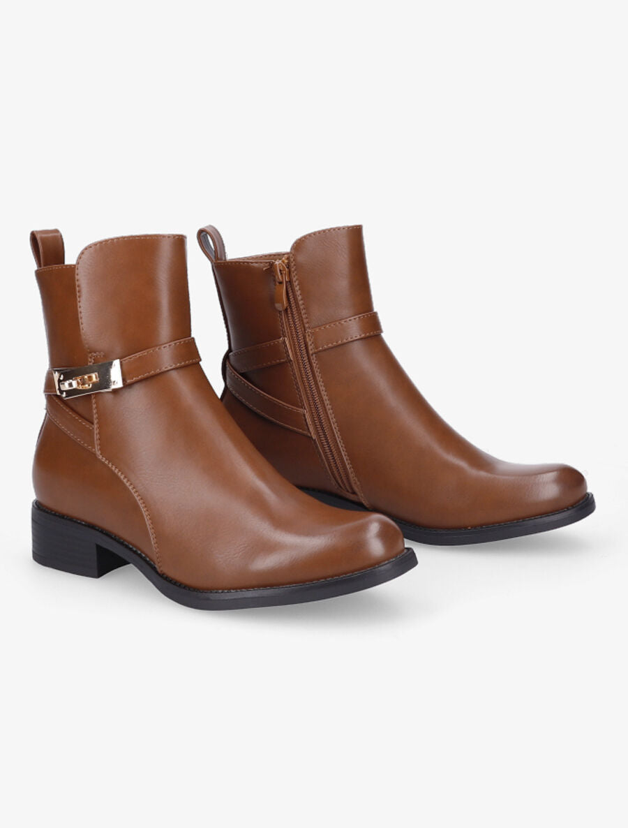 Bottines à sangles stylisées - Camel - 4