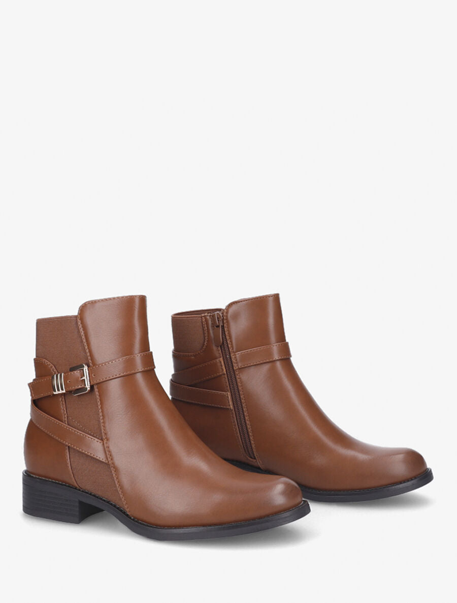 Bottines élastiquées à boucle - Camel - 4