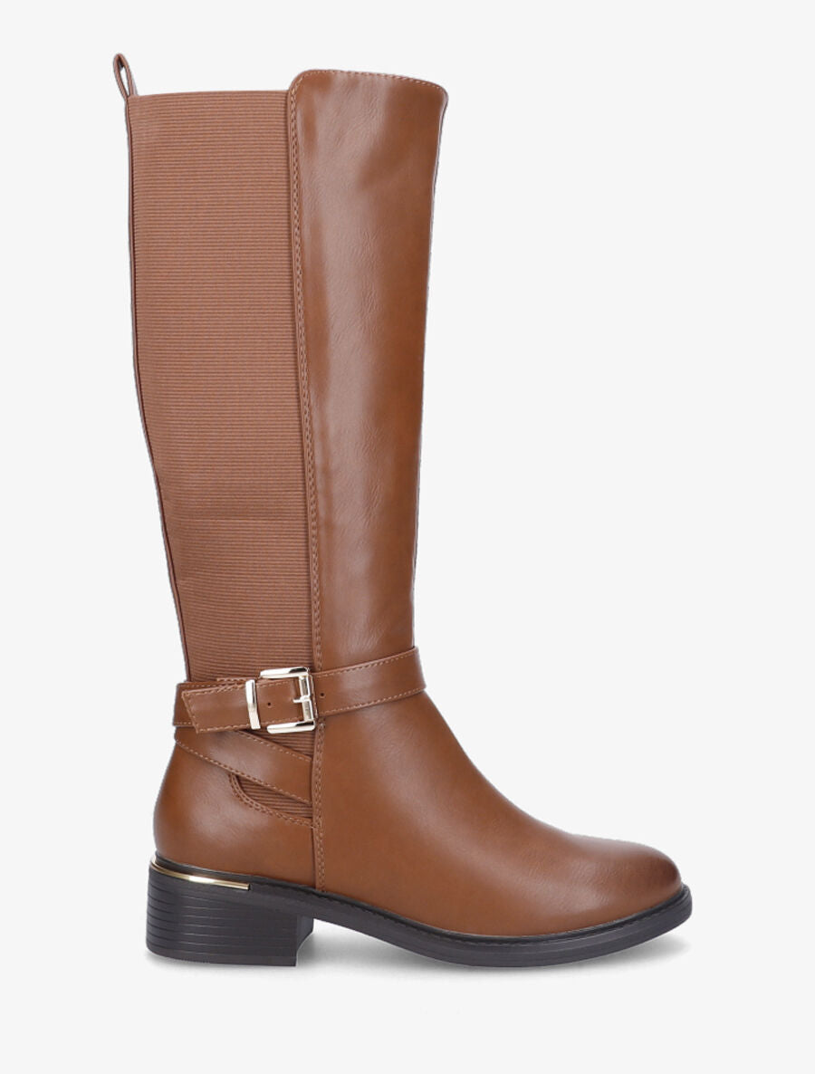 Bottes plates élastiquées en simili - Camel - 5