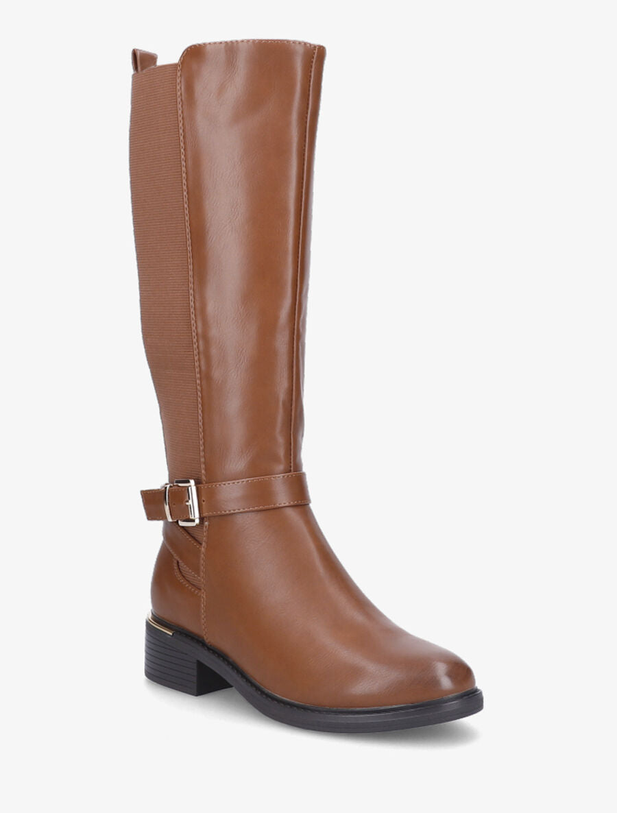 Bottes plates élastiquées en simili - Camel - 2