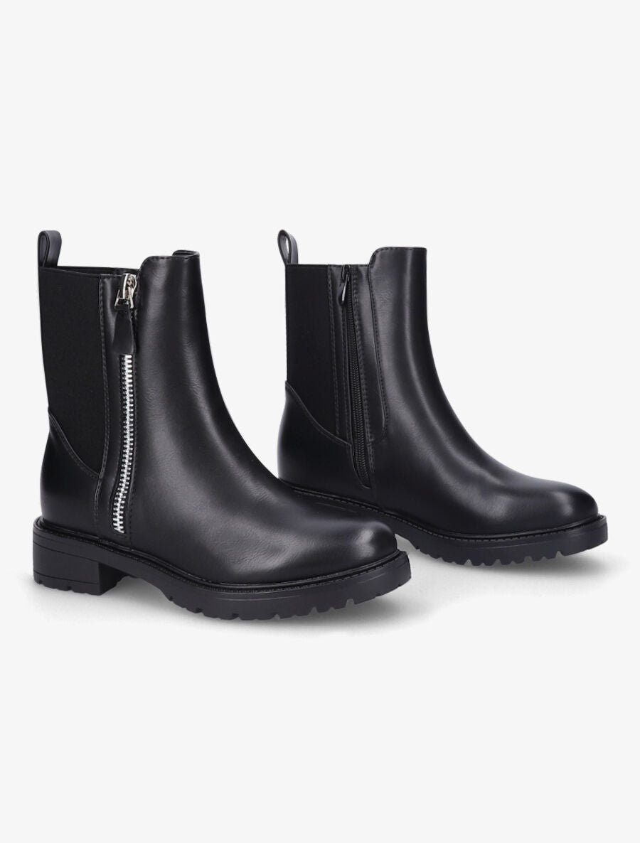 Bottines élastiquées à zip décoratif - Noir - 4