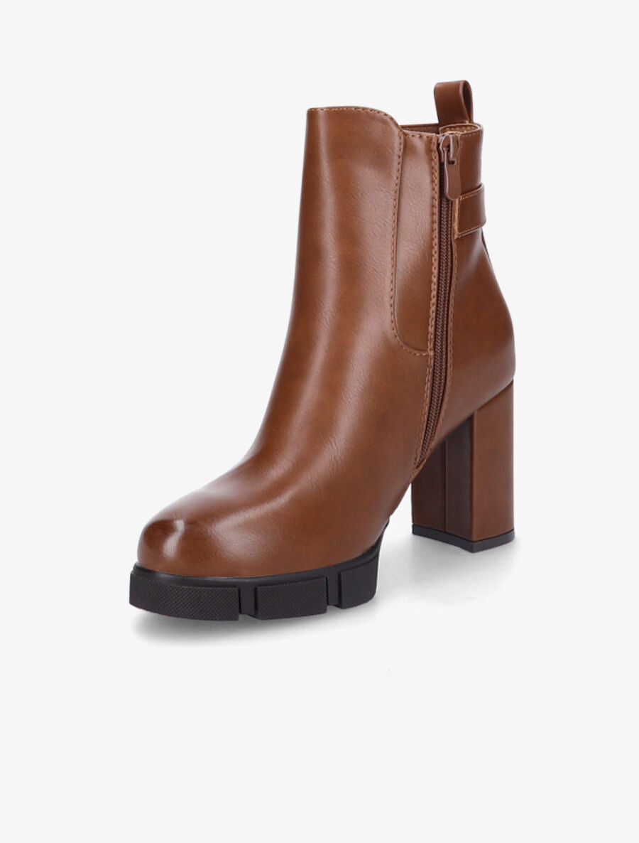 Bottines à talon et boucle en simili - Camel - 3