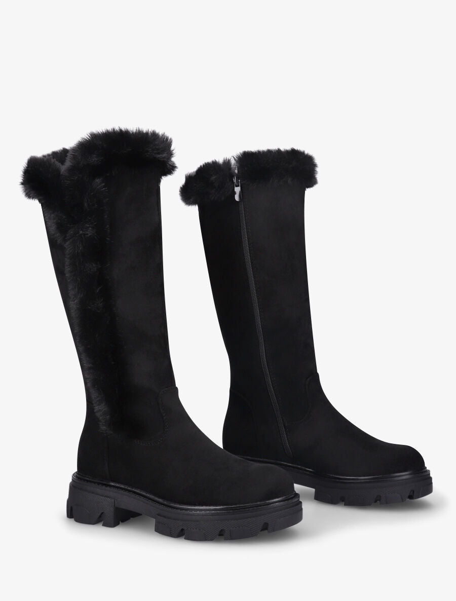 Bottes en suédine et fausse fourrure - Noir - 4