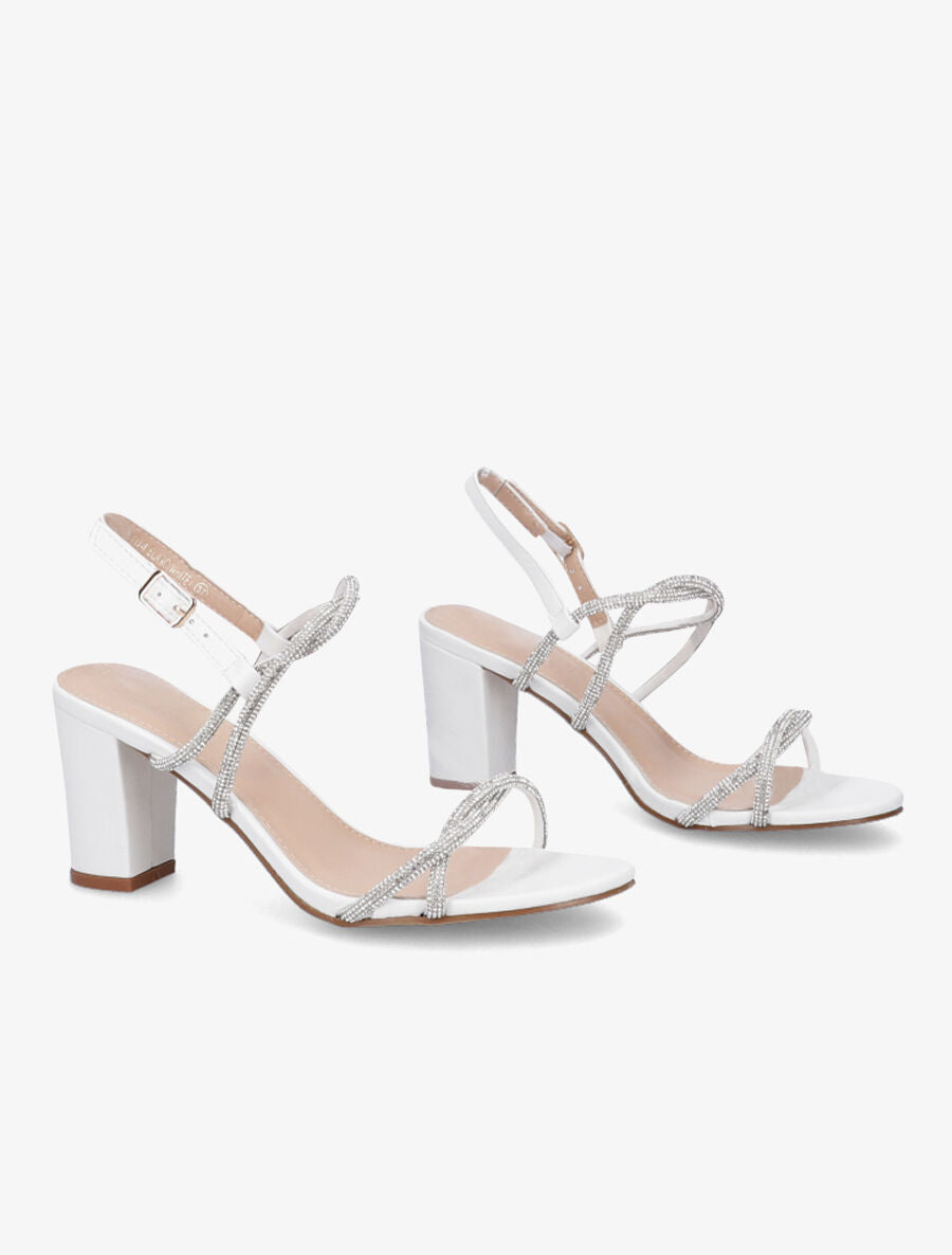 Sandales à talons et strass - Blanc - 4