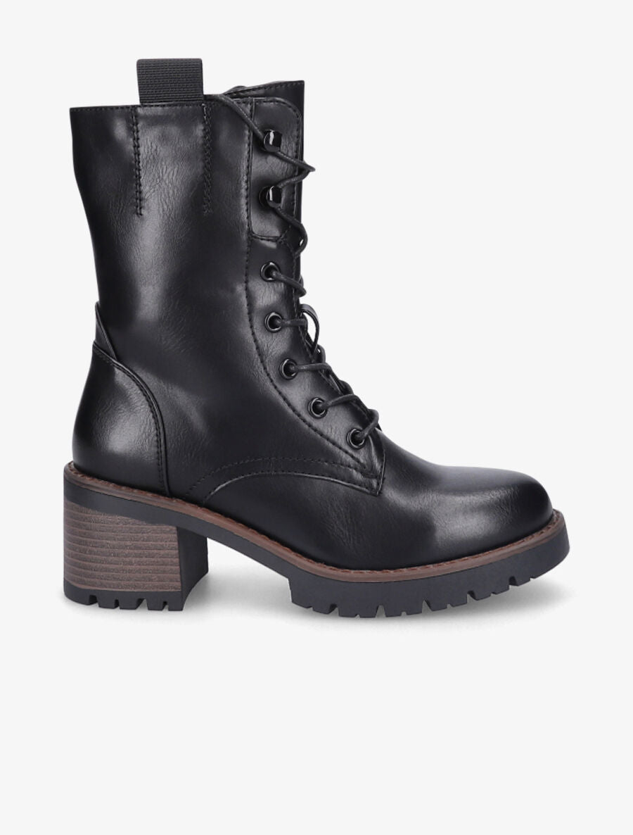 Bottines style rangers à talon - Noir - 1