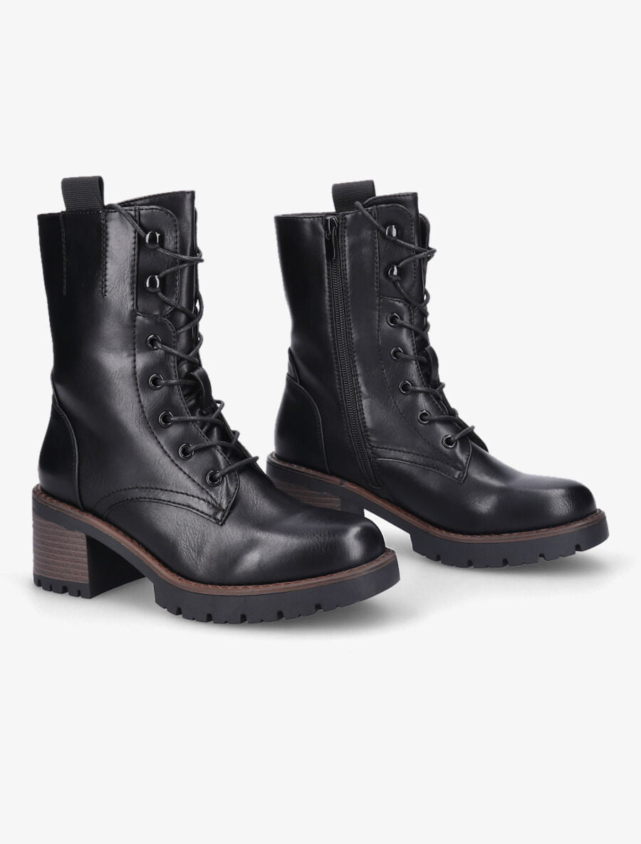 Bottines style rangers à talon - Noir - 4