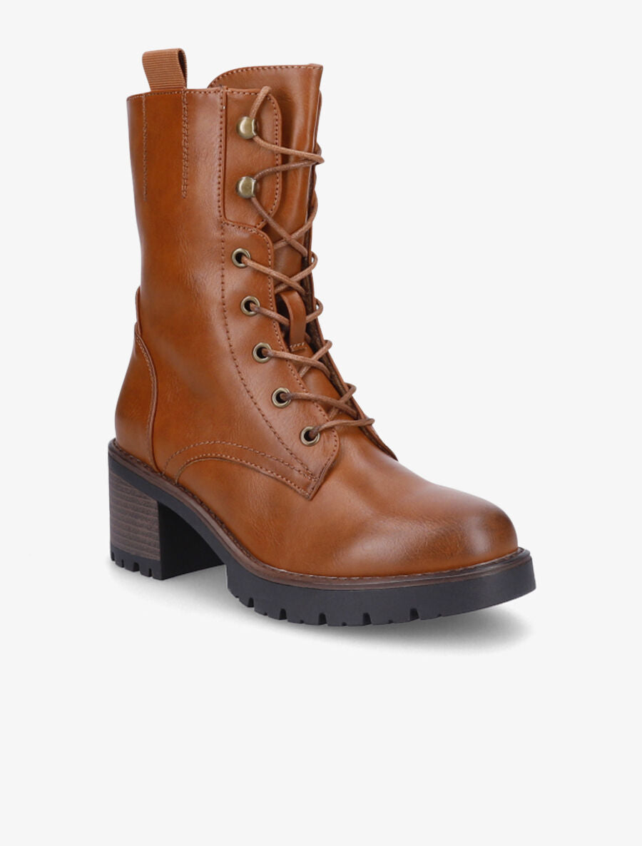 Bottines style rangers à talon - Camel - 2