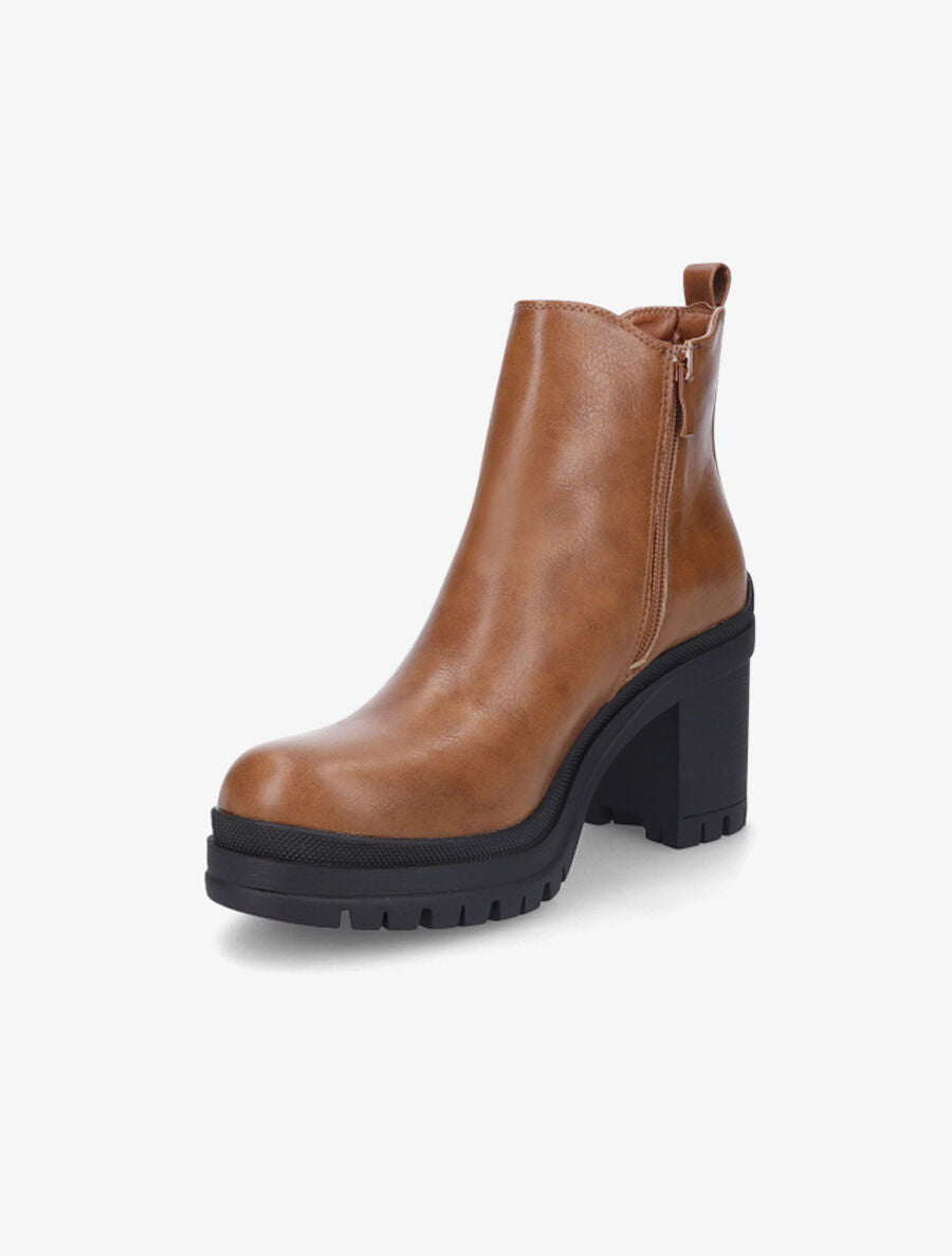 Bottines élastiquées à talon mi-haut - Camel - 3