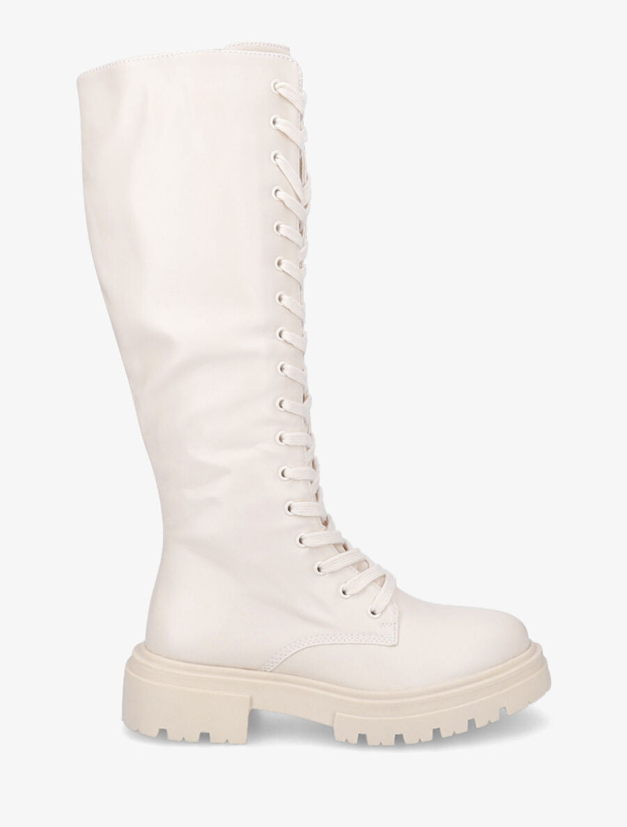 Bottes en simili à lacets - Crème - 5