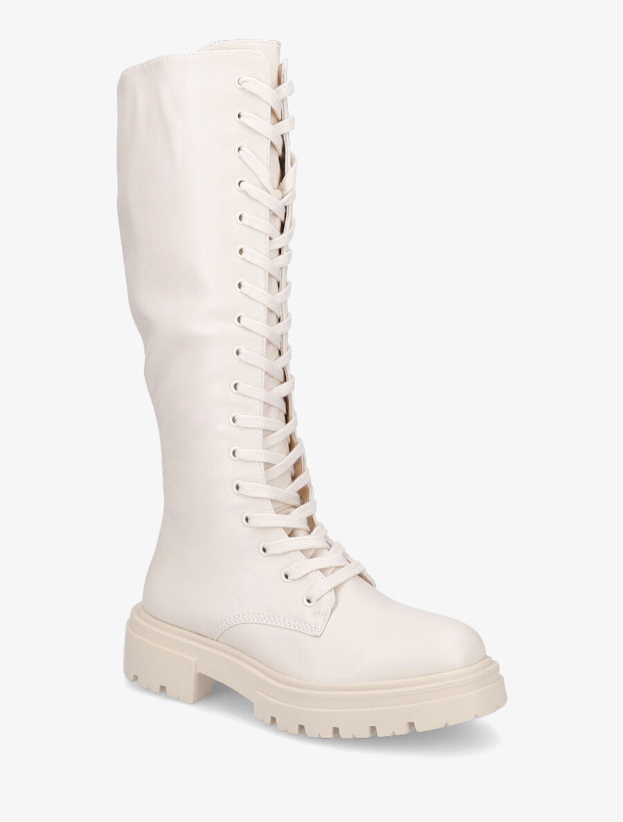 Bottes en simili à lacets - Crème - 2