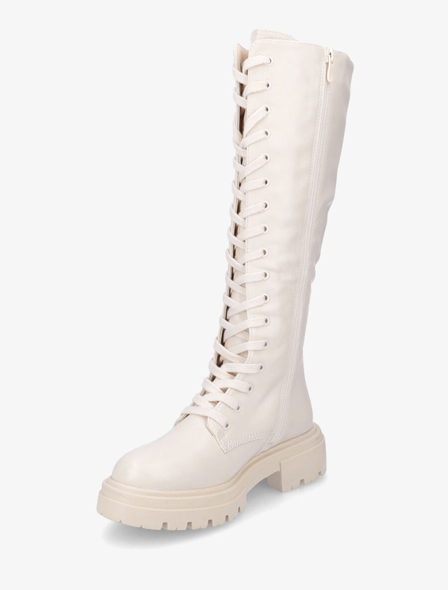 Bottes en simili à lacets - Crème - 3