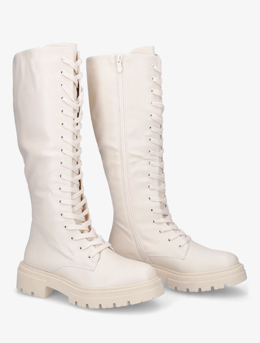Bottes en simili à lacets - Crème - 4