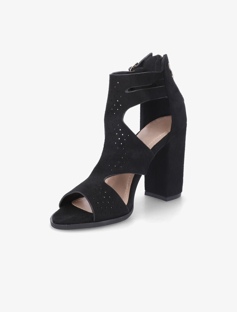 Sandales à talon haut en suédine perforée - Noir - 3