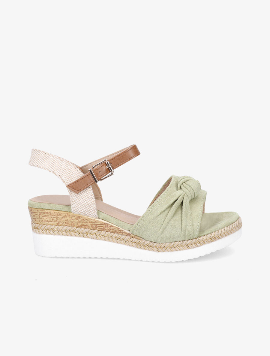 Sandales à noeud et talon compensé tressé - Vert - 5