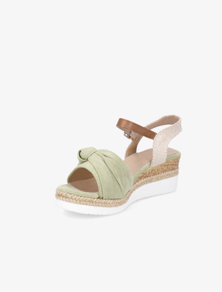 Sandales à noeud et talon compensé tressé - Vert - 3
