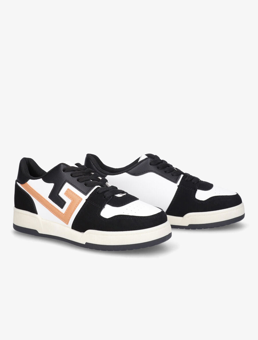 Sneakers en simili et suédine - Noir - 4