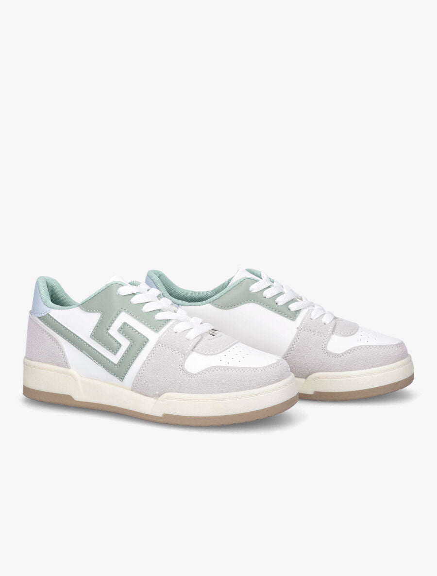 Sneakers en simili et suédine - Vert - 4