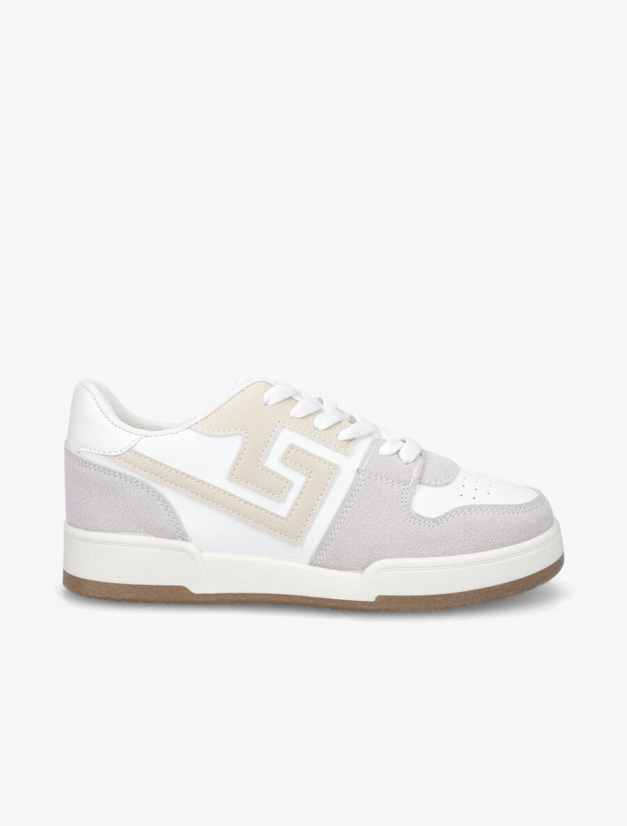 Sneakers en simili et suédine - Beige - 5