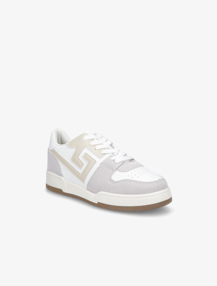 Sneakers en simili et suédine - Beige - 2