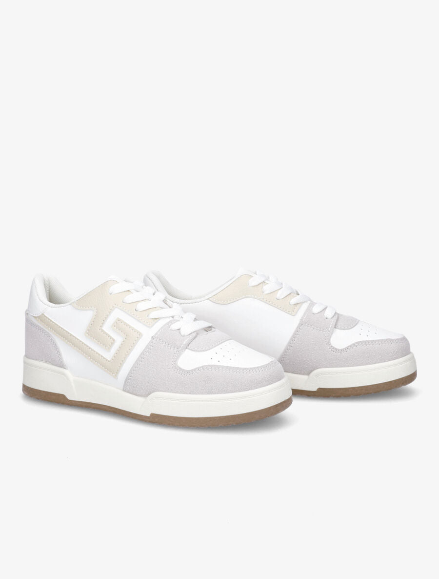 Sneakers en simili et suédine - Beige - 4