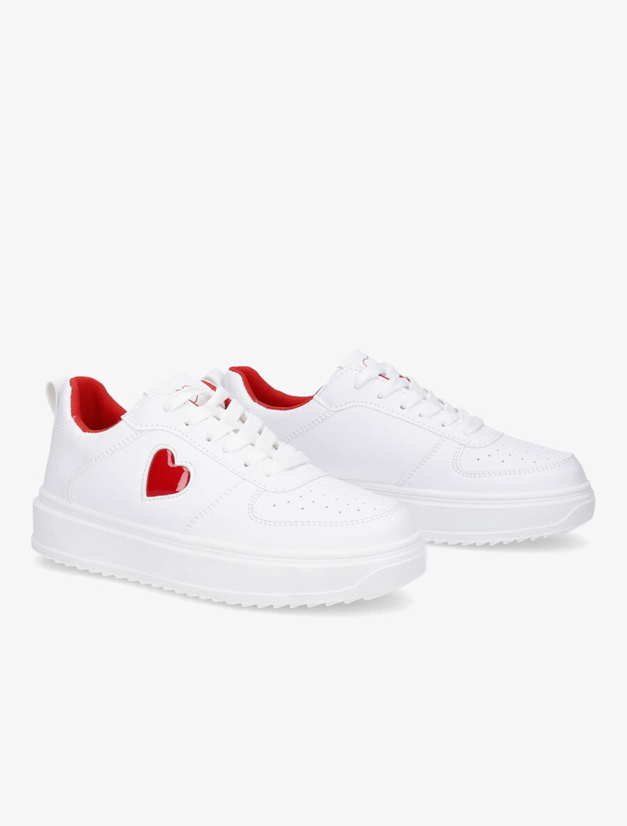 Sneakers en simili à motif coeur - Rouge - 4