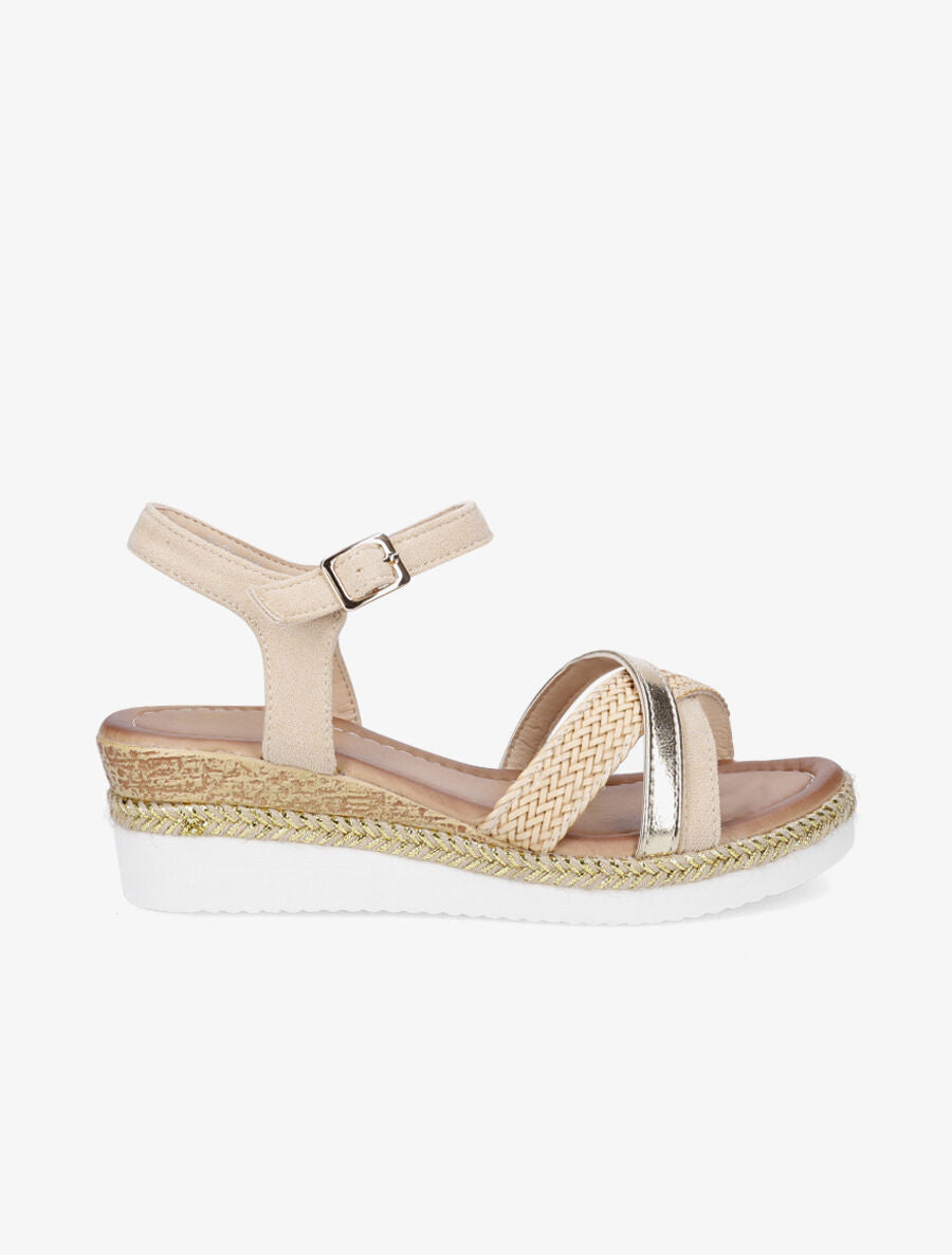 Sandales en suédine à bandes tressées - Beige - 5