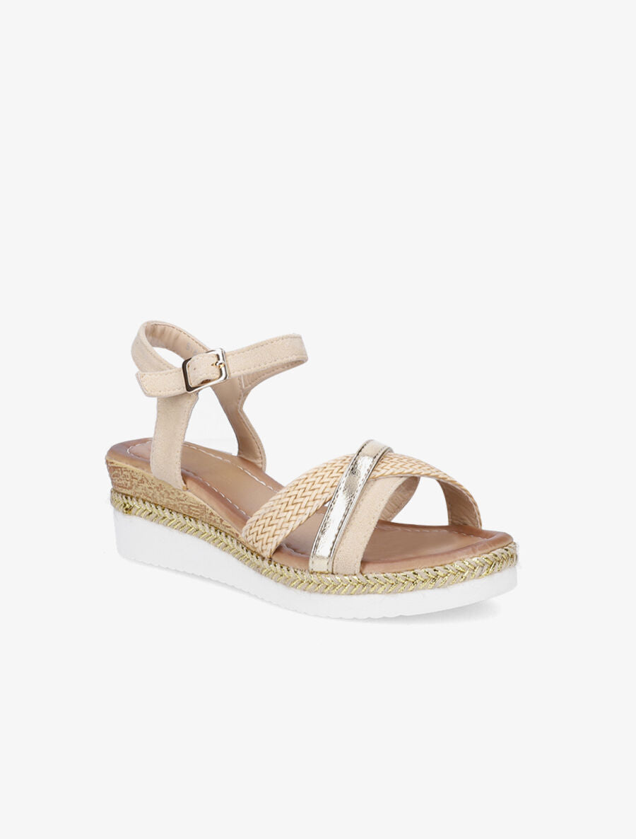 Sandales en suédine à bandes tressées - Beige - 2
