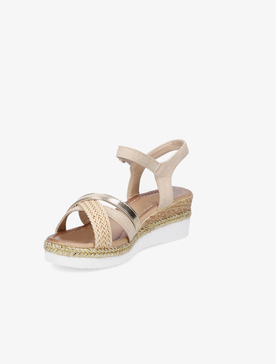 Sandales en suédine à bandes tressées - Beige - 3