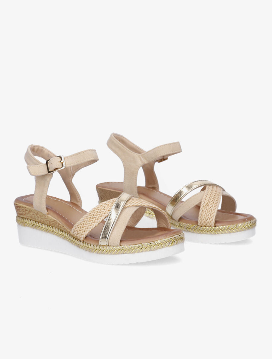 Sandales en suédine à bandes tressées - Beige - 4